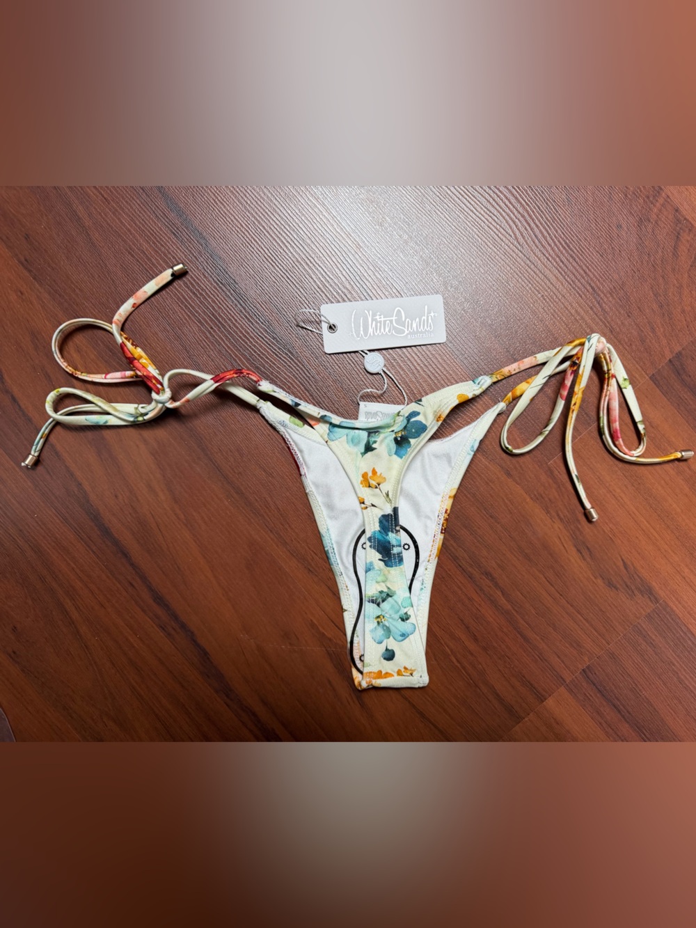 NWT White Sands Floral Tie-Side Thong Bikini Bottom - Picture 2 of 2